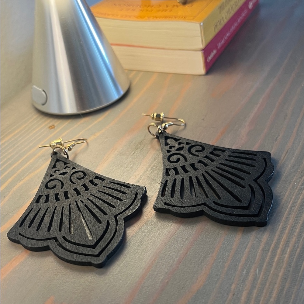 Florette Bell Wood Earrings Bohemian Ear Jewelry Boho Style Dangle Black